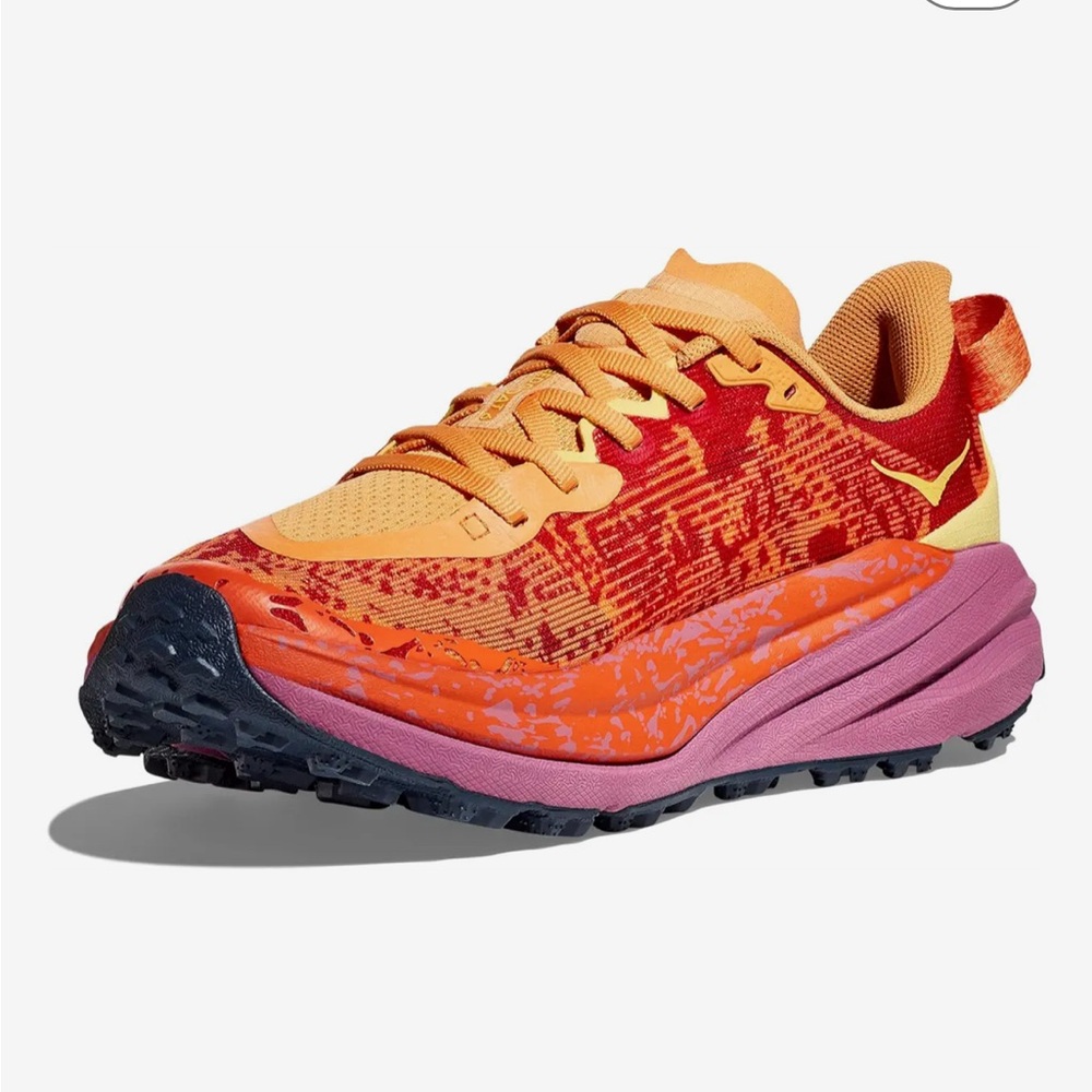 Hoka Red and Orange Athletic Trail Shoes with Cushioned Support